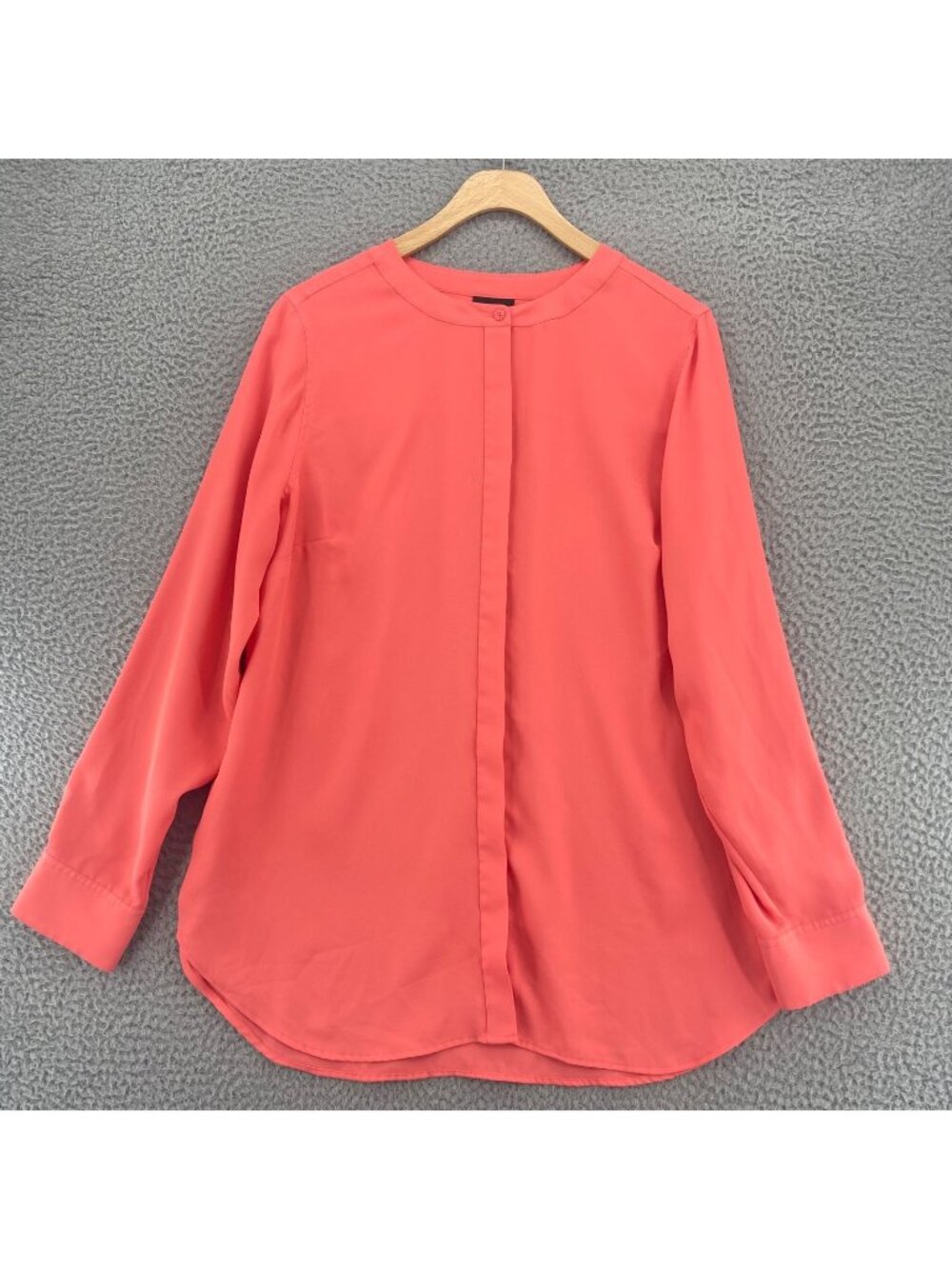 Talbots Shirt Womens Large Coral Button Up Tunic Round Neck Long Sleeve Casual